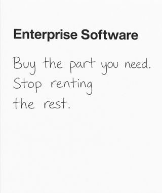 Quote card titled Enterprise Software. Handwritten text reads: Buy the part you need. Stop renting the rest.